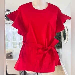 Like New Lauren Ralph Lauren Red Chic Butterfly/Flutter Sleeves & Tie Belt, S